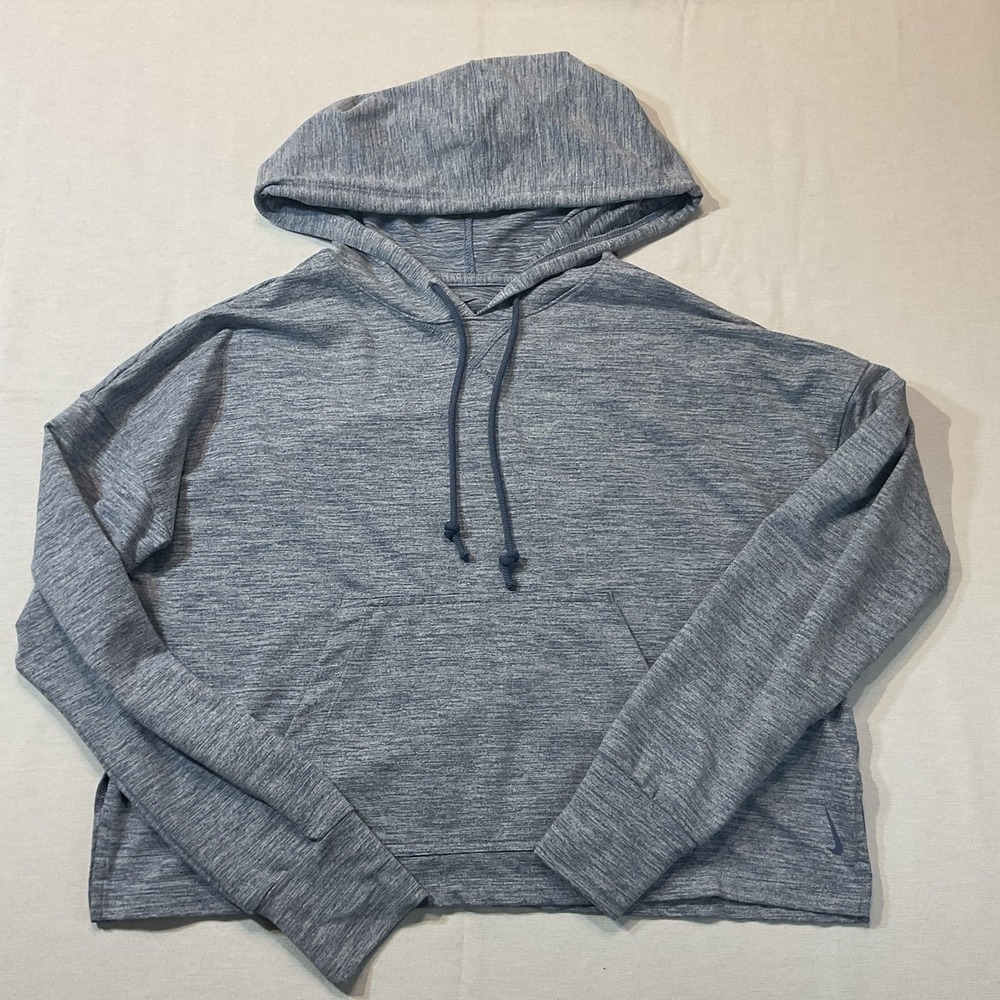 Nike Dri Fit Heathered Navy Blue Long Sleeve Cropped Hoodie Size M, Casual